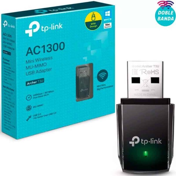 PLACA WIFI ARCHER T3U P REDW USB AC1300 DUAL BAND MU MIMO