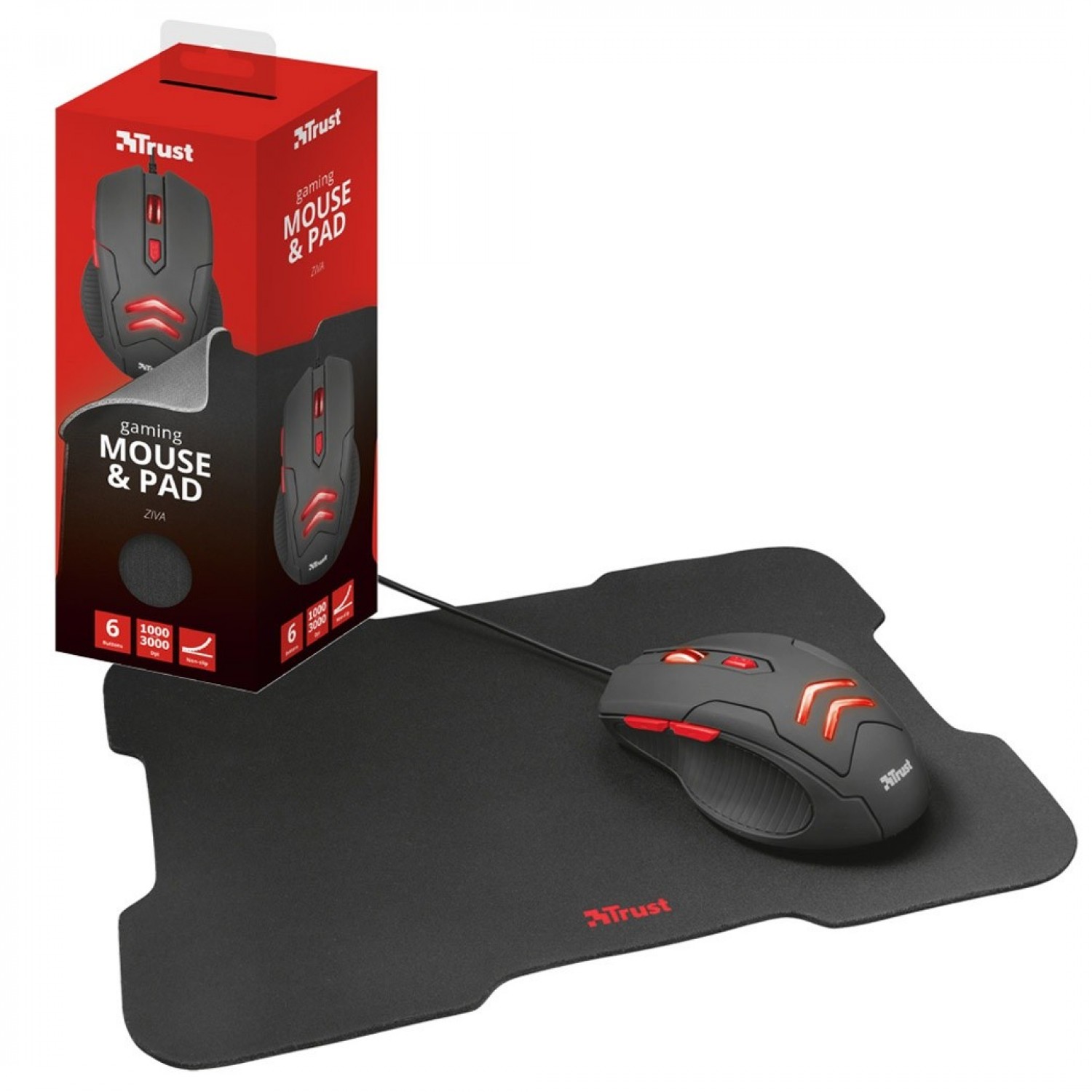 MOUSE Y MOUSE PAD TRUST ZIVA NEGRO